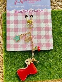 Handmade Bonnie's Red Ribbon Acrylic Bag Charm | Coquette Bow Keychain Accessory - Pink Nightlight Studio