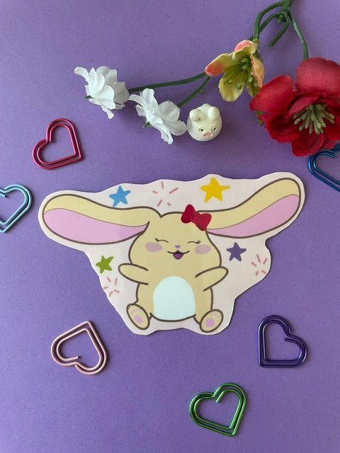 Happy Jumping Bonnie Vinyl Sticker – Hand-Drawn & Laminated Vinyl (4") - Pink Nightlight Studio