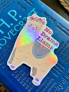 "No Drama Llama" Cute Alpaca Sticker – Rainbow Stars Holographic Laminated Vinyl (2.5") - Pink Nightlight Studio
