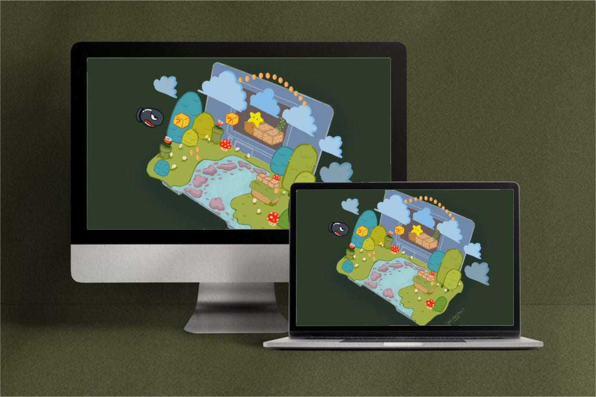 Super Mario World Inspired 3D Isometric Nintendo DS Desktop Wallpaper - Pink Nightlight Studio