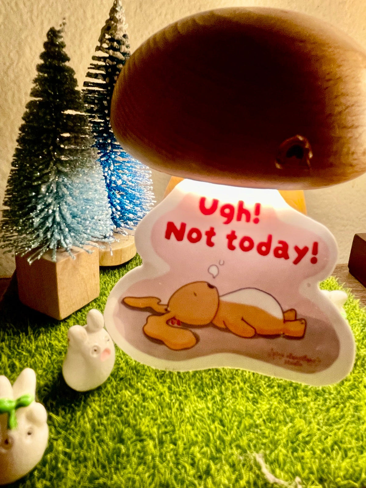 "Ugh! Not today!" Bunny laminated vinyl sticker - Pink Nightlight Studio