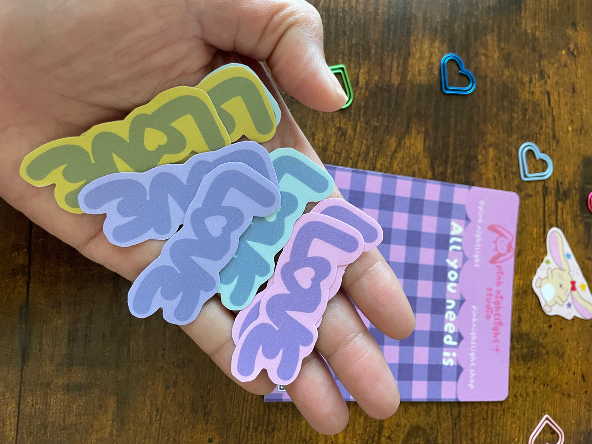 Retro Pastel "Love" Matte Glitter Vinyl Sticker Pack (8-Piece Set)