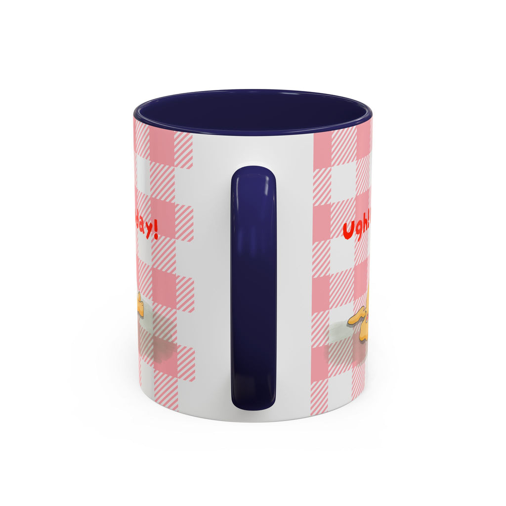 Coffee Mug — "Ugh! Not Today" Cute Lazy Bonnie Pink Check Plaid Accent Mug (11/15oz)