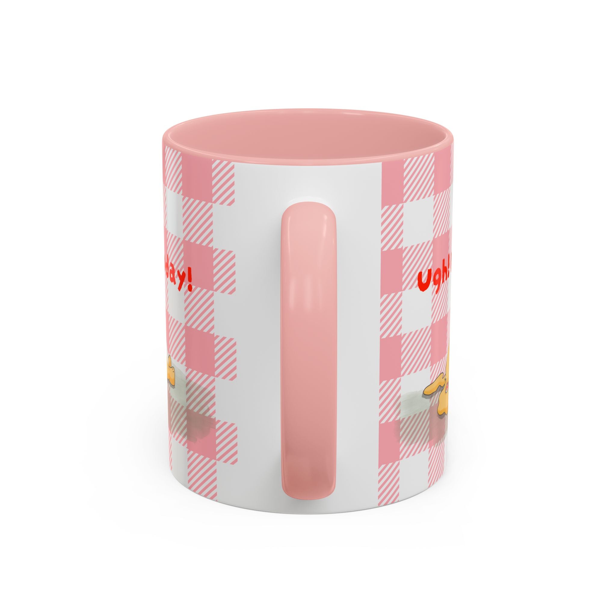 Coffee Mug — "Ugh! Not Today" Cute Lazy Bonnie Pink Check Plaid Accent Mug (11/15oz)