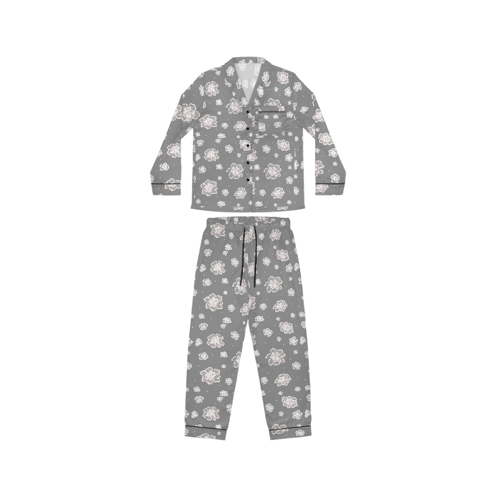Women's Satin Pajamas — Grey Floral Satin Sleep Set