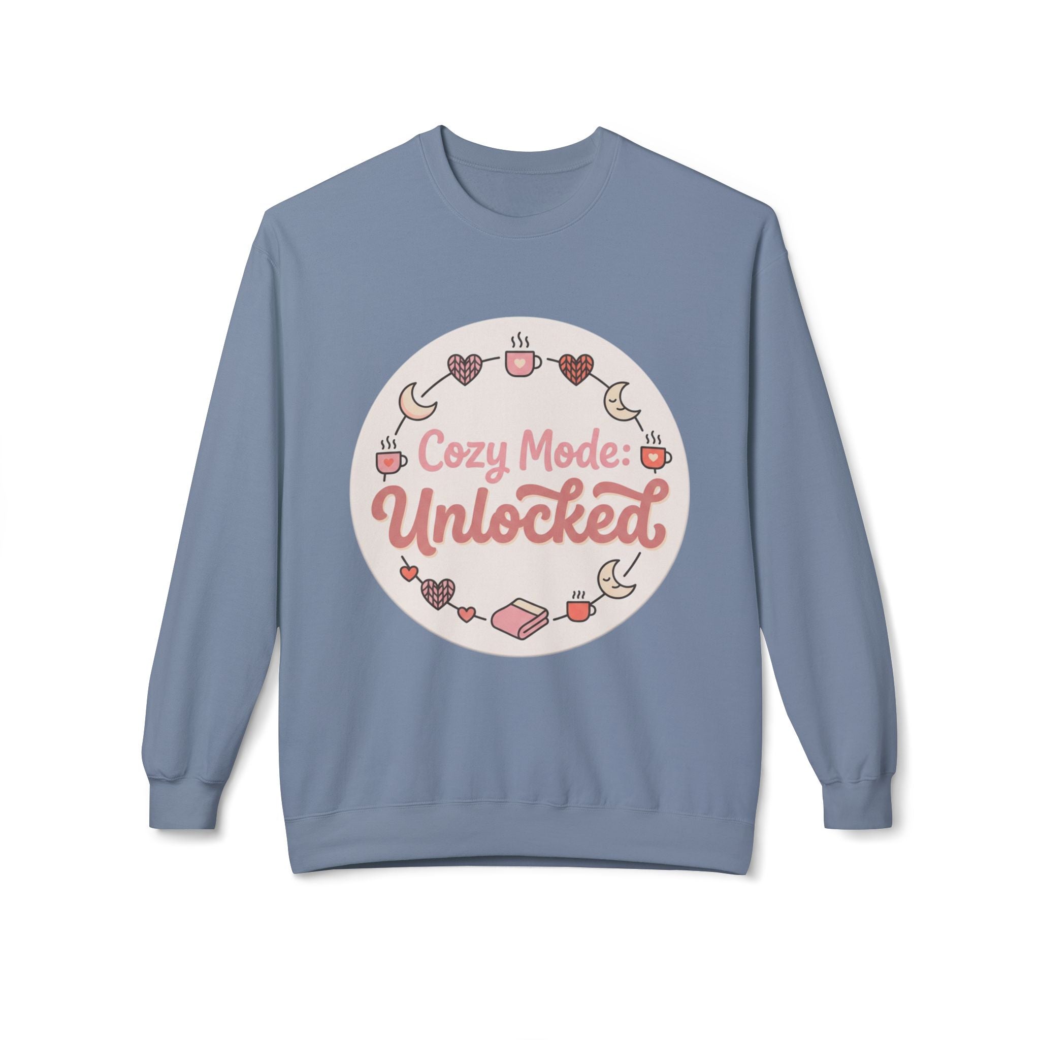 Crewneck Sweatshirt — "Cozy Mode: Unlocked" Cute Pastel Lounge Pullover