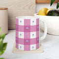 Pink Gingham FloralTulip Ceramic Mug (11oz & 15oz) - Cute Tulip Pattern