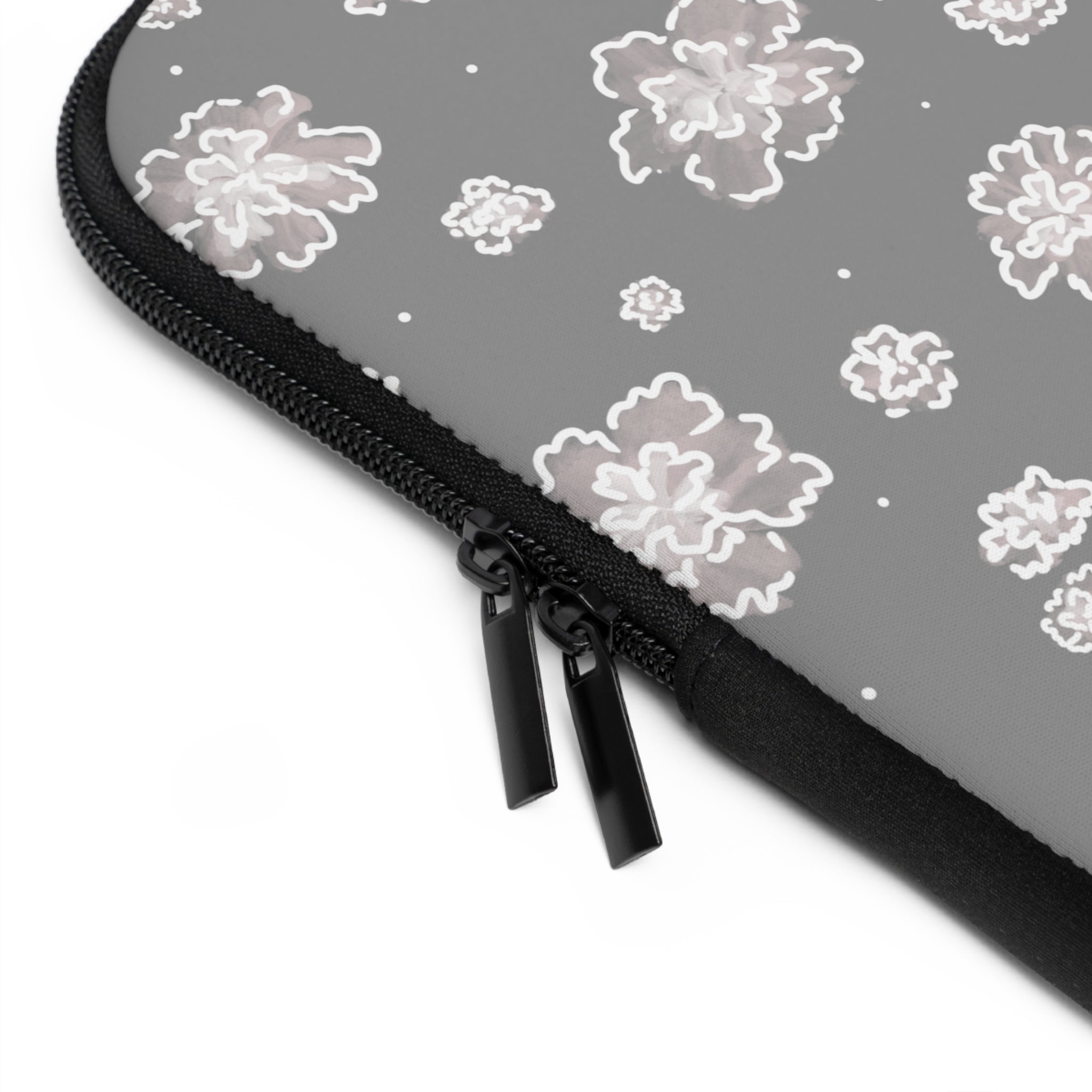 Floral Gray Laptop Sleeve — Soft Neutral Peony Pattern