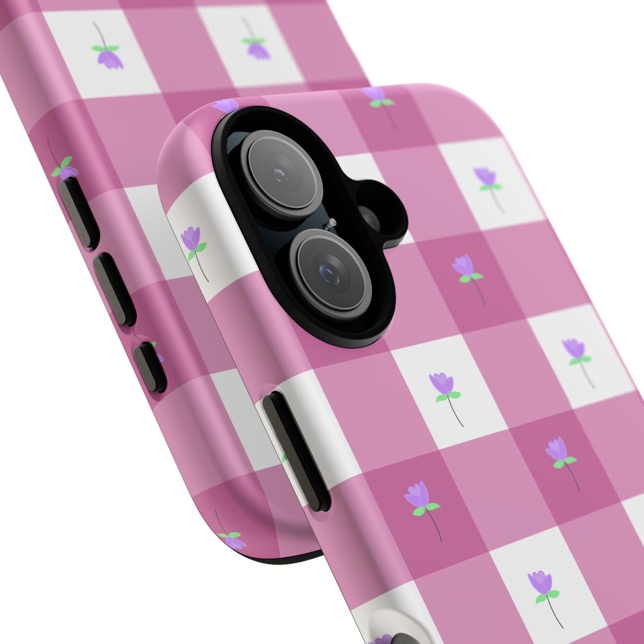 Pink Gingham tulip Tough Phone Case — Cute Tulip Checkered Protective Cover