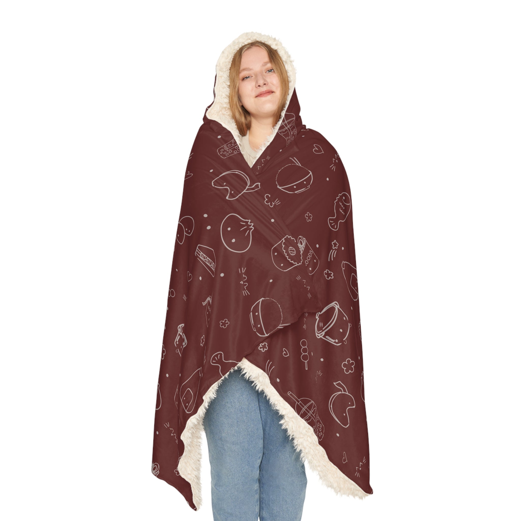 Cozy Hooded Blanket —Kawaii Asian Snacks Pattern Snuggle Blanket