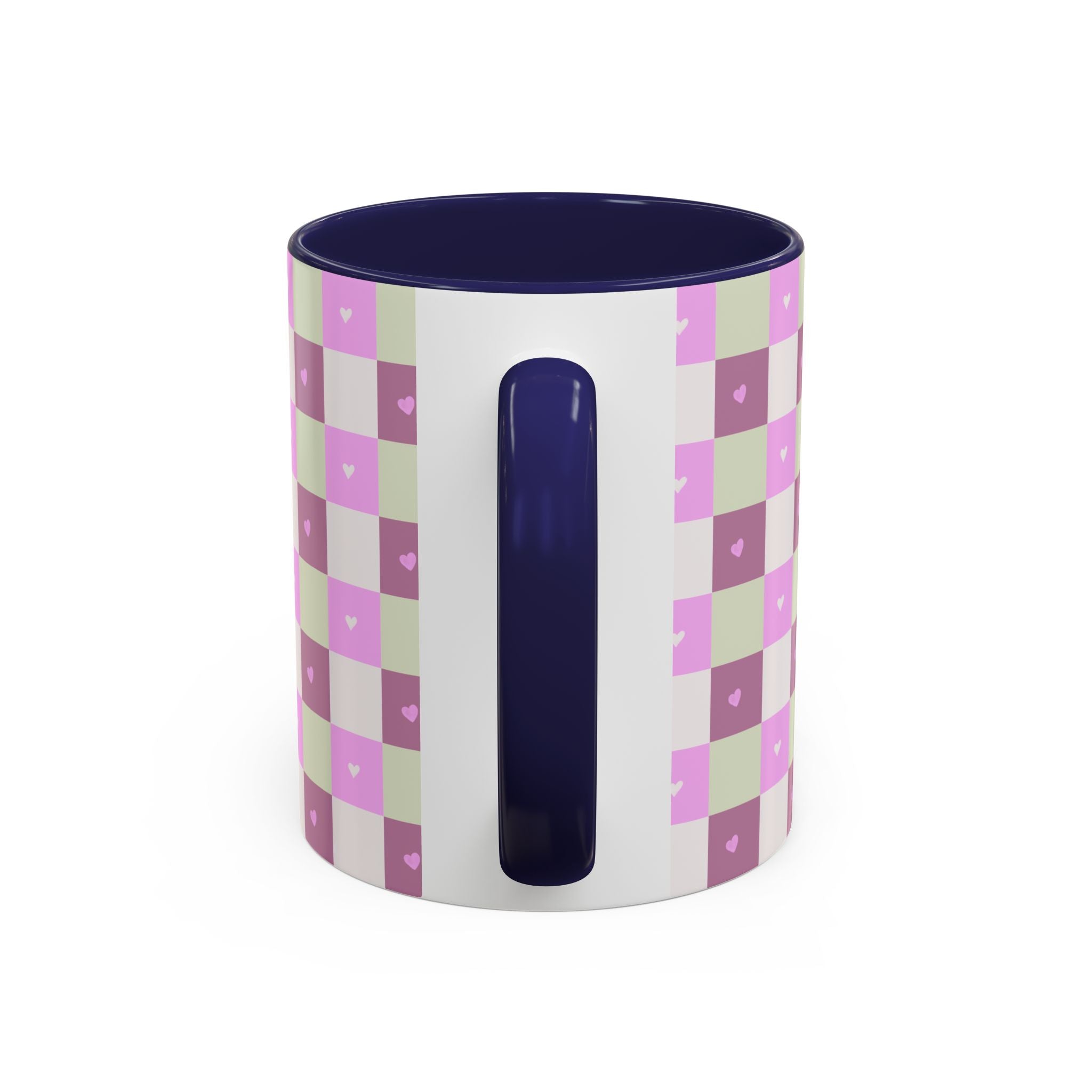 Purple Heart Gingham Coffee Mug — Pink & Lavender Ceramic