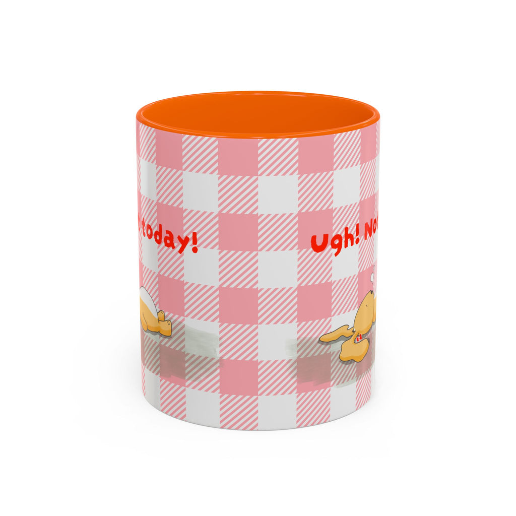 Coffee Mug — "Ugh! Not Today" Cute Lazy Bonnie Pink Check Plaid Accent Mug (11/15oz)