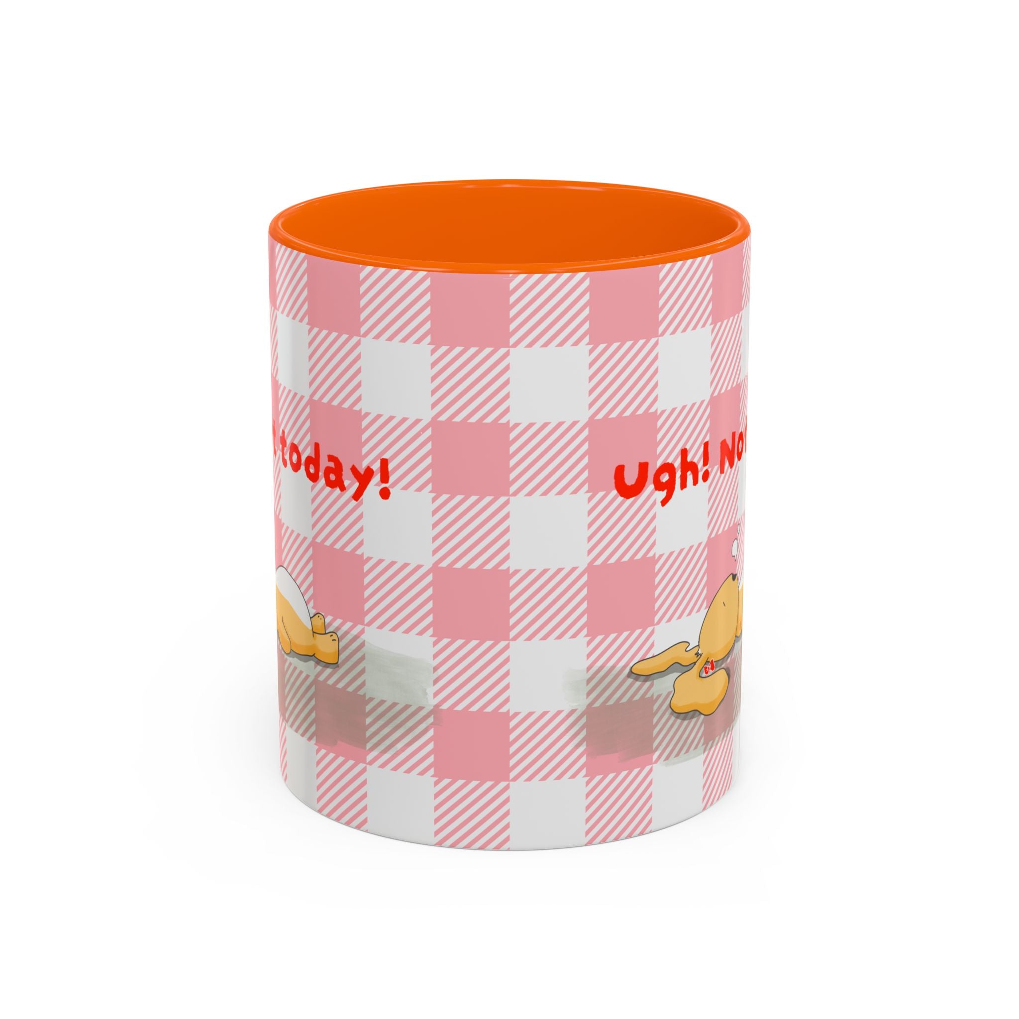 Coffee Mug — "Ugh! Not Today" Cute Lazy Bonnie Pink Check Plaid Accent Mug (11/15oz)