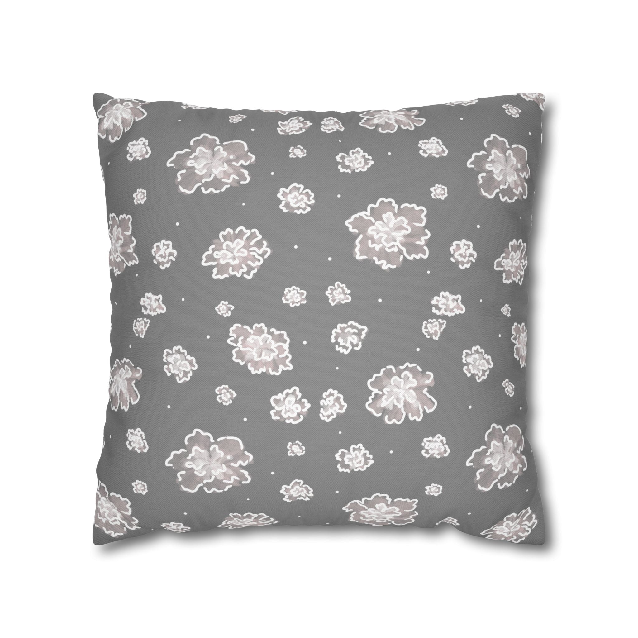 Floral Gray Decorative Pillowcase — Soft Rose Scatter Print