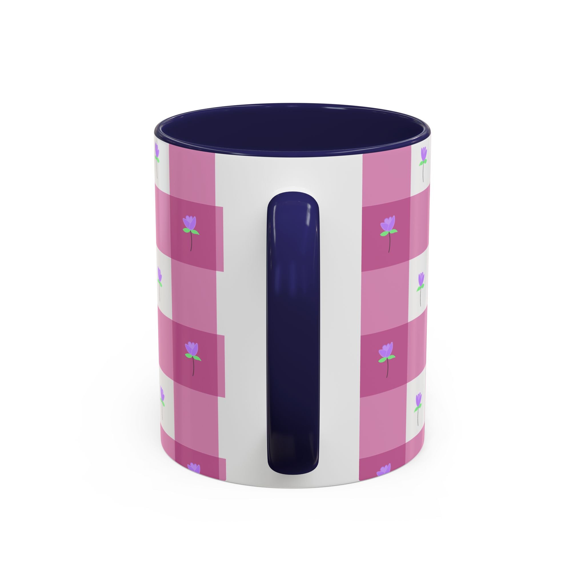 Pink Gingham Tulip Heart Floral Accent Coffee Mug – Cute Purple Rose Pattern (11/15 oz)