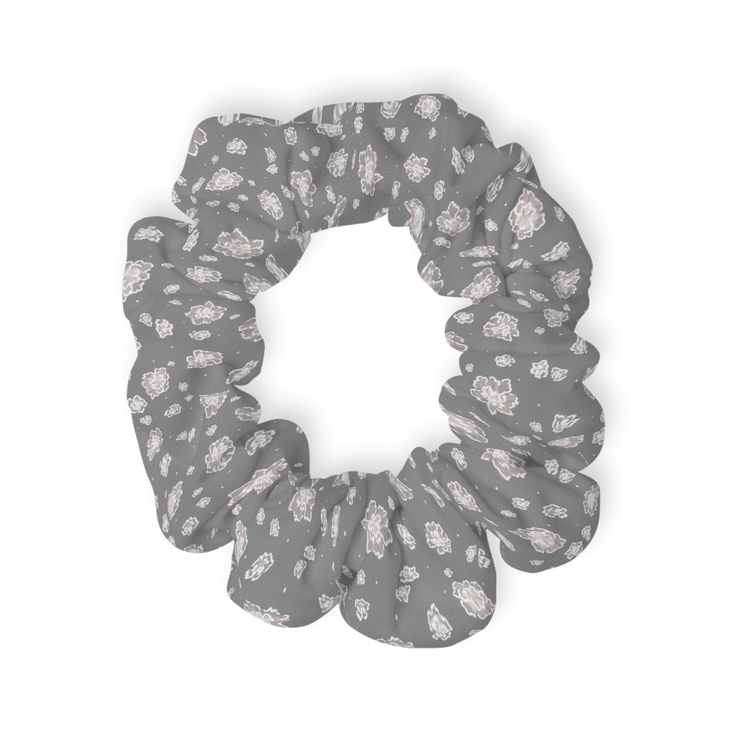 Floral Gray Scrunchie — Soft Rose Pattern Hair Tie for Everyday Wear