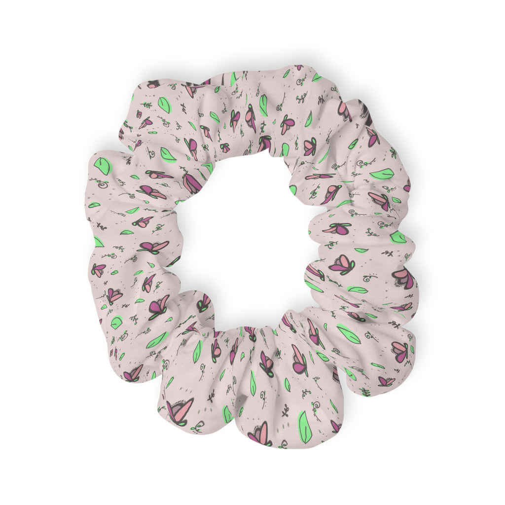 Tulip Petal Scrunchie — Pastel Pink Tulips & Leaf Hair Tie