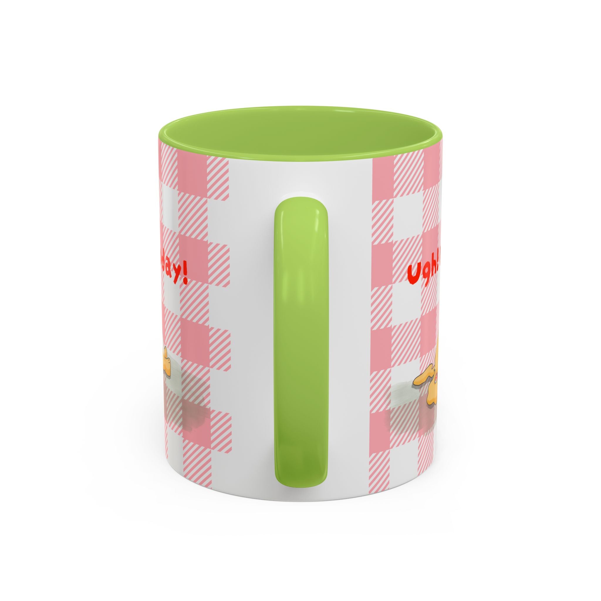 Coffee Mug — "Ugh! Not Today" Cute Lazy Bonnie Pink Check Plaid Accent Mug (11/15oz)