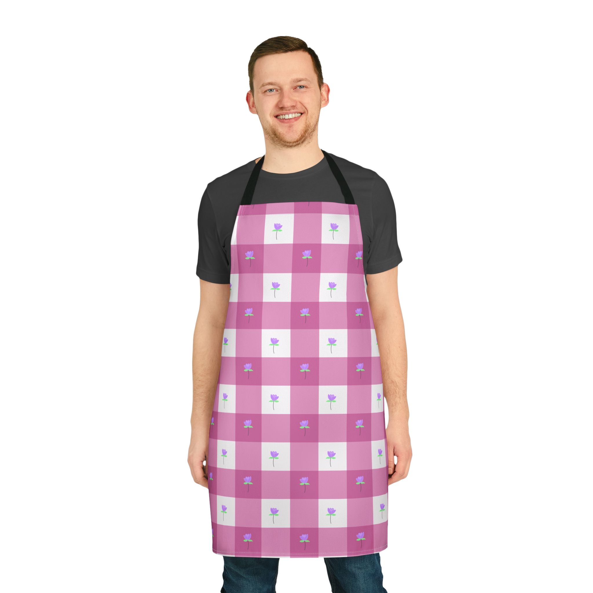 Pink Gingham Tulip Floral Apron