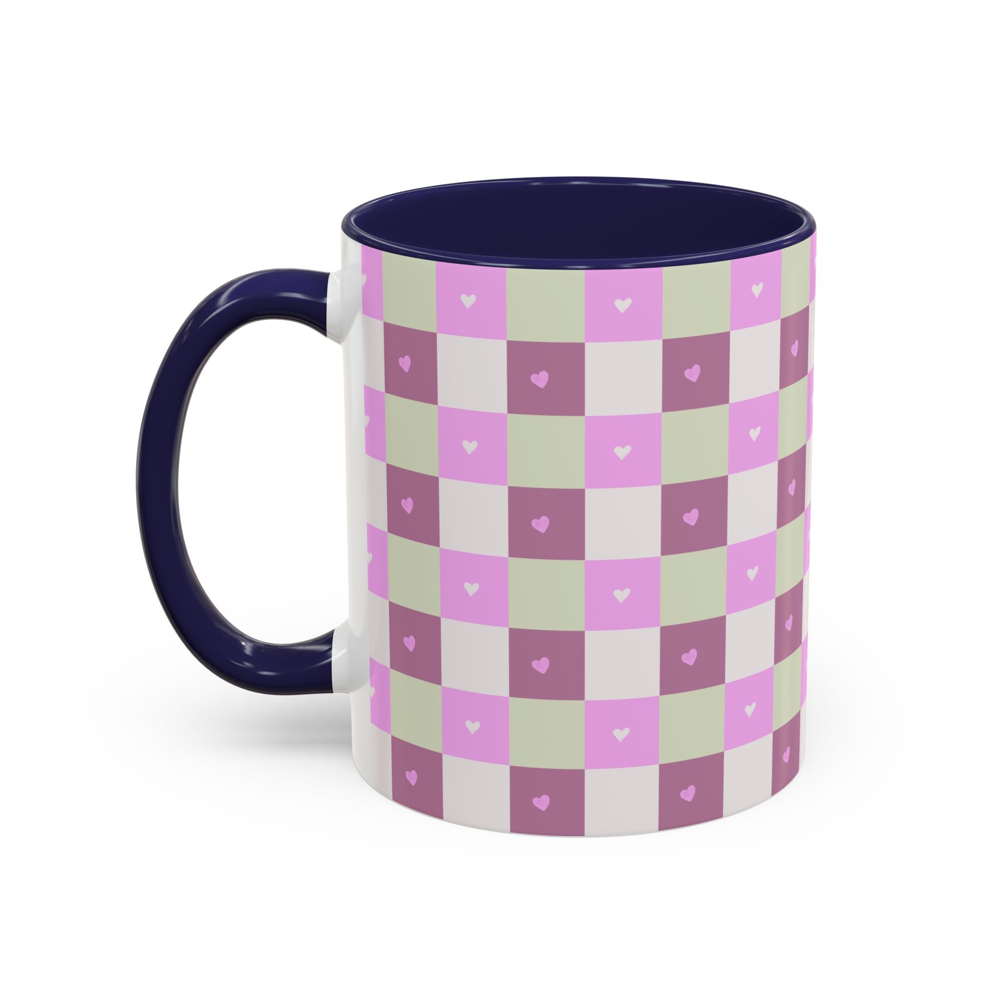 Purple Heart Gingham Coffee Mug — Pink & Lavender Ceramic