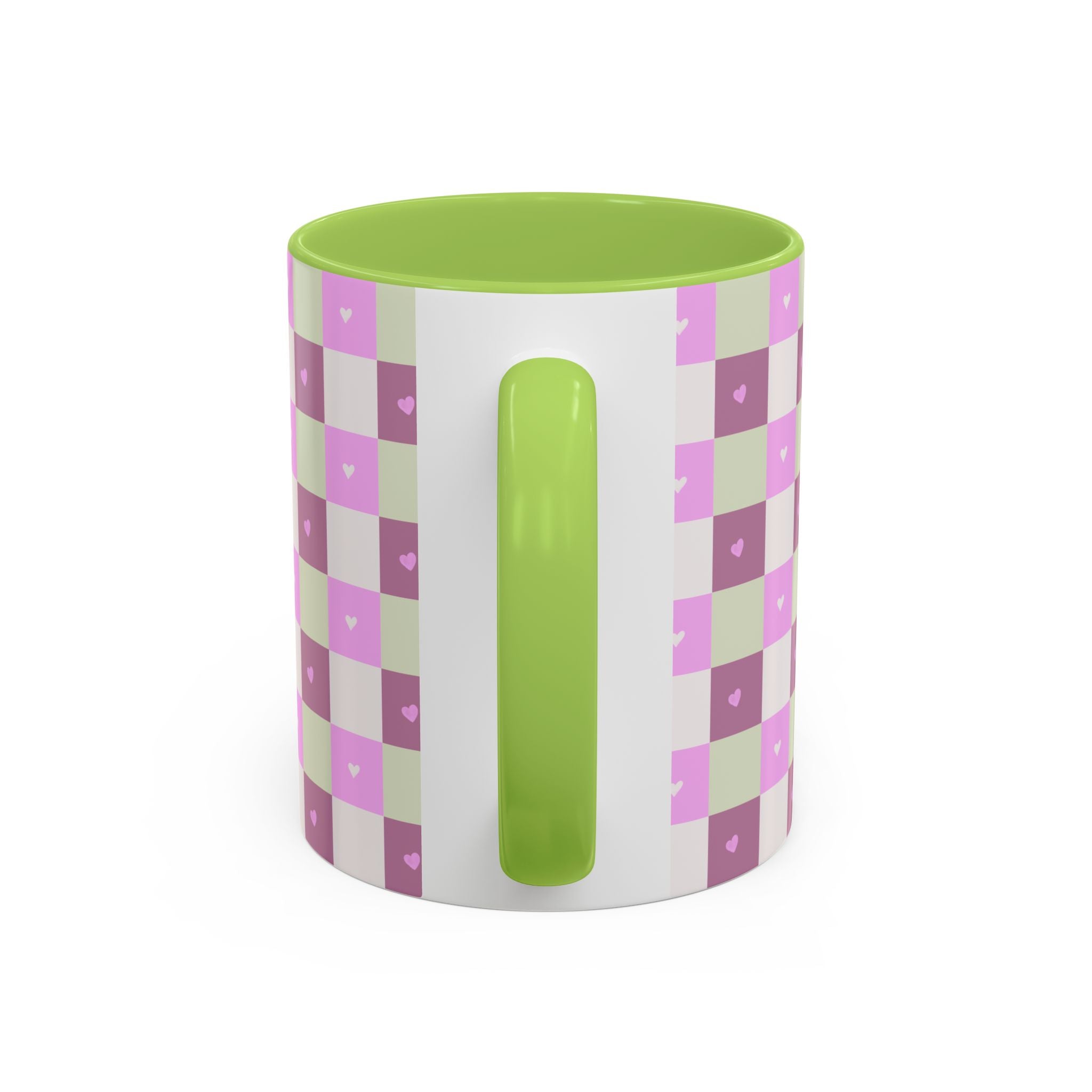 Purple Heart Gingham Coffee Mug — Pink & Lavender Ceramic