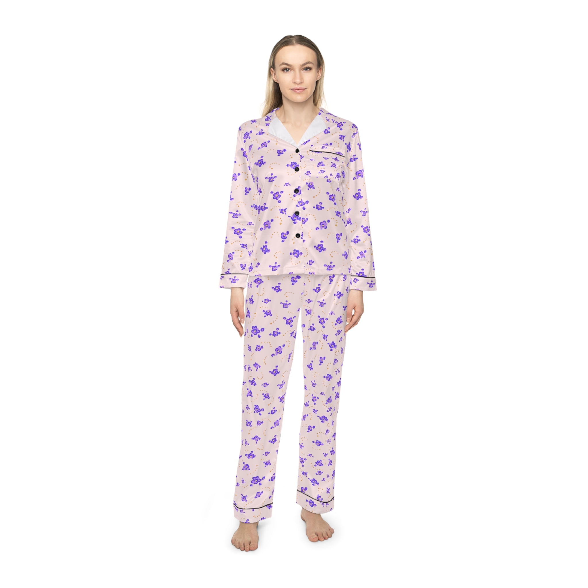 Lavender Butterfly Pattern Pajama | Satin Sleepwear Set