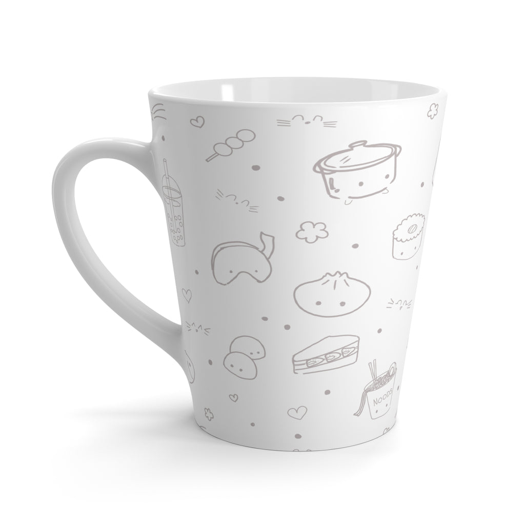 Kawaii Doodle Latte Mug — Cute Asian Snack Pattern Coffee Cup