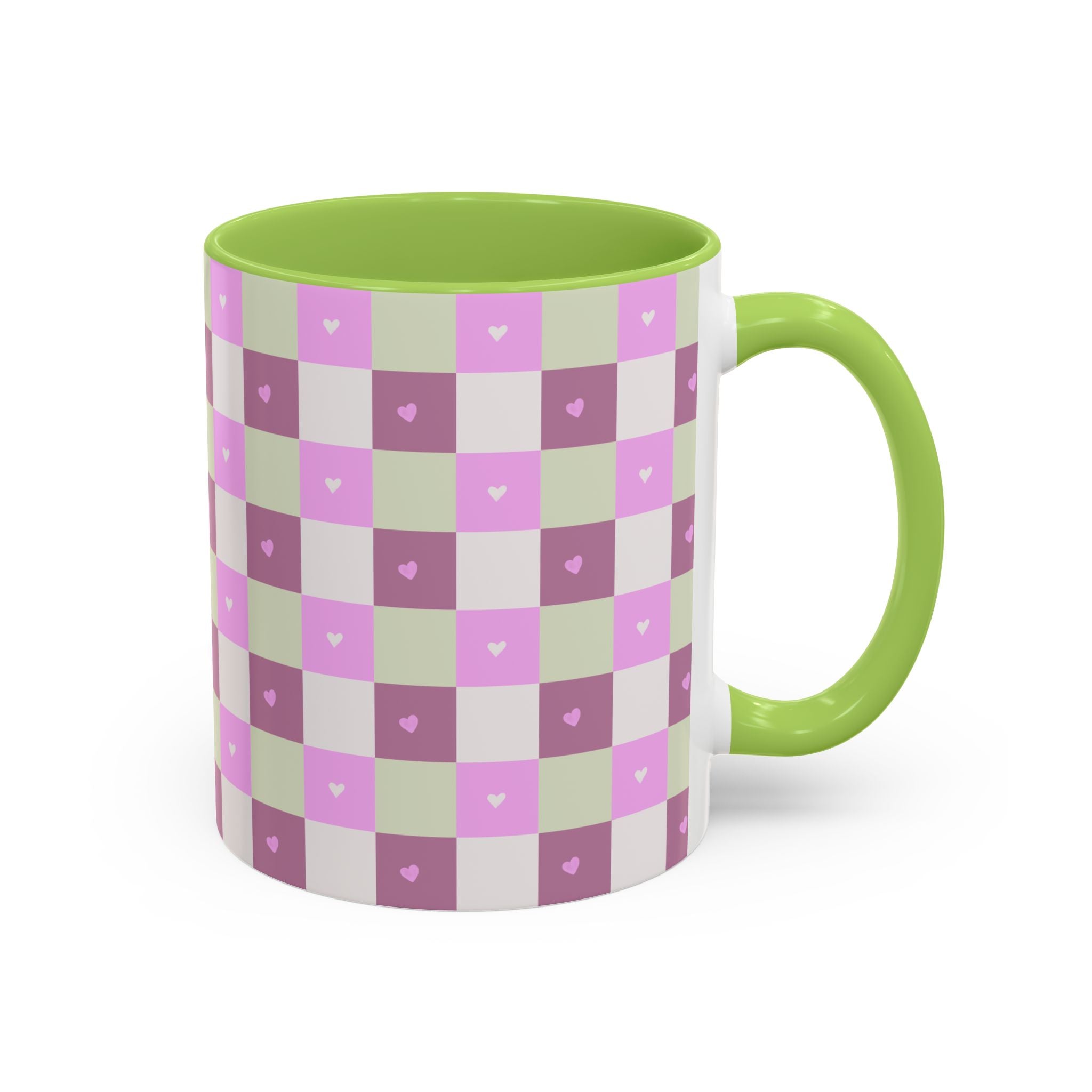 Purple Heart Gingham Coffee Mug — Pink & Lavender Ceramic