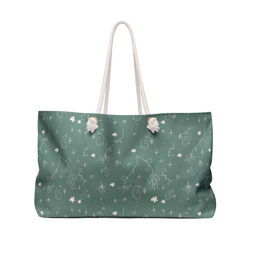 Bird and Floral Print Weekender Bag