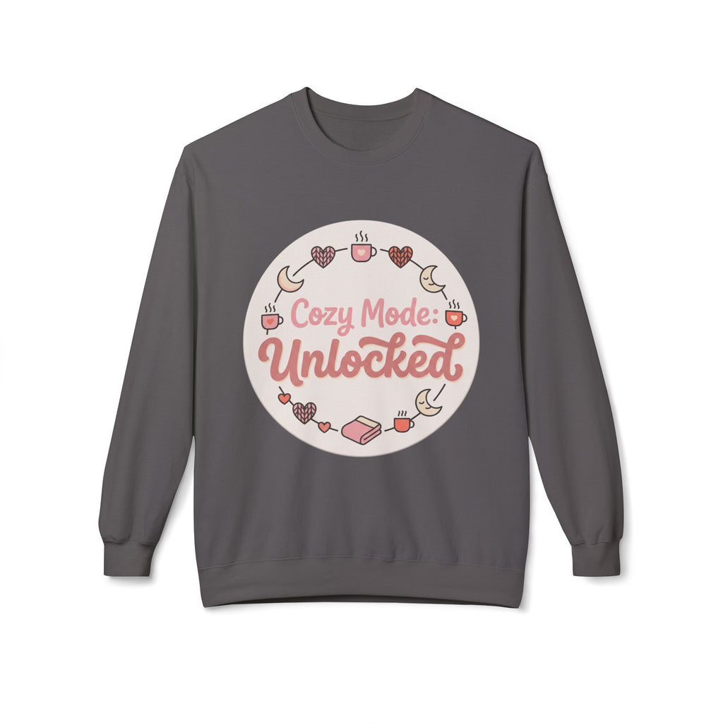 Crewneck Sweatshirt — "Cozy Mode: Unlocked" Cute Pastel Lounge Pullover