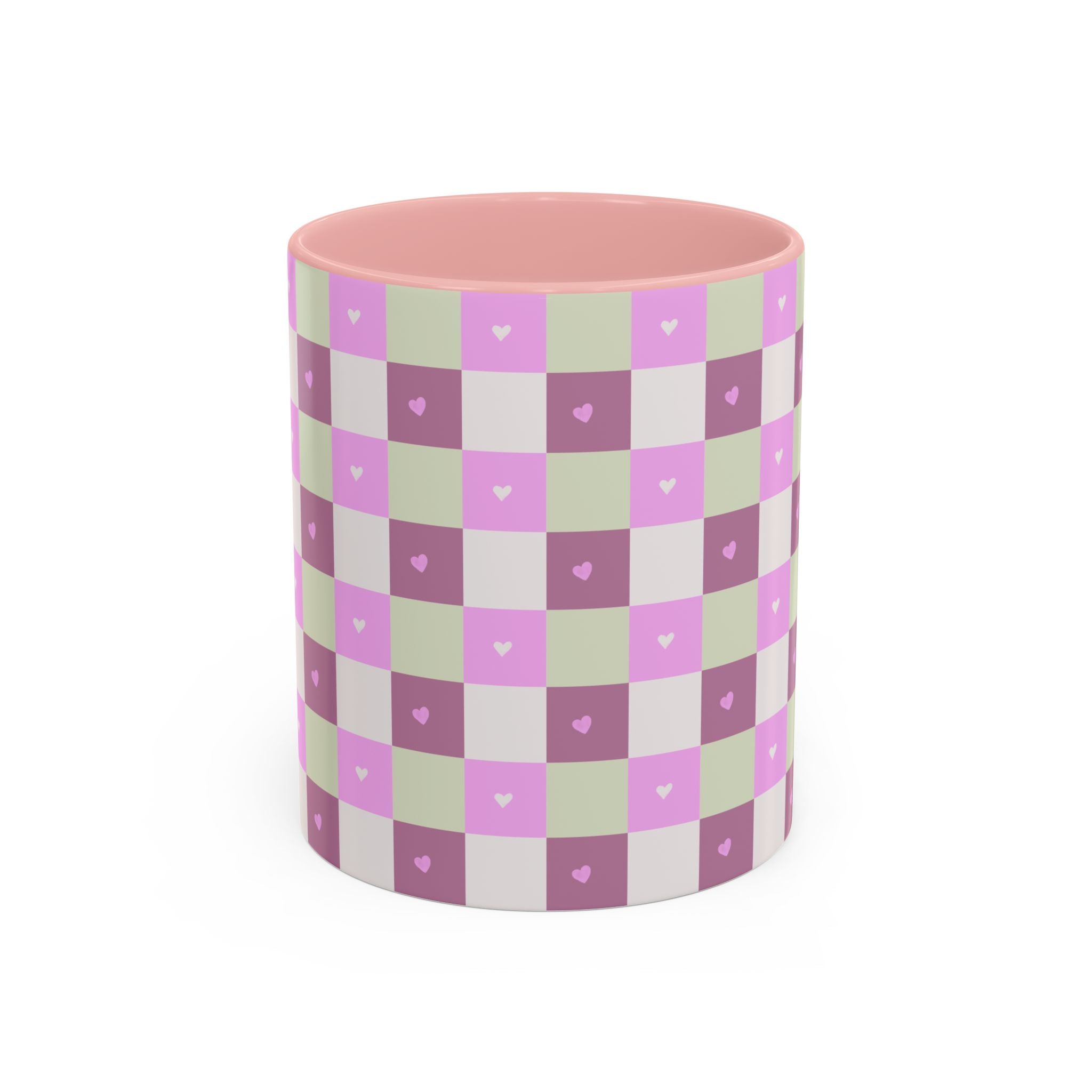 Purple Heart Gingham Coffee Mug — Pink & Lavender Ceramic