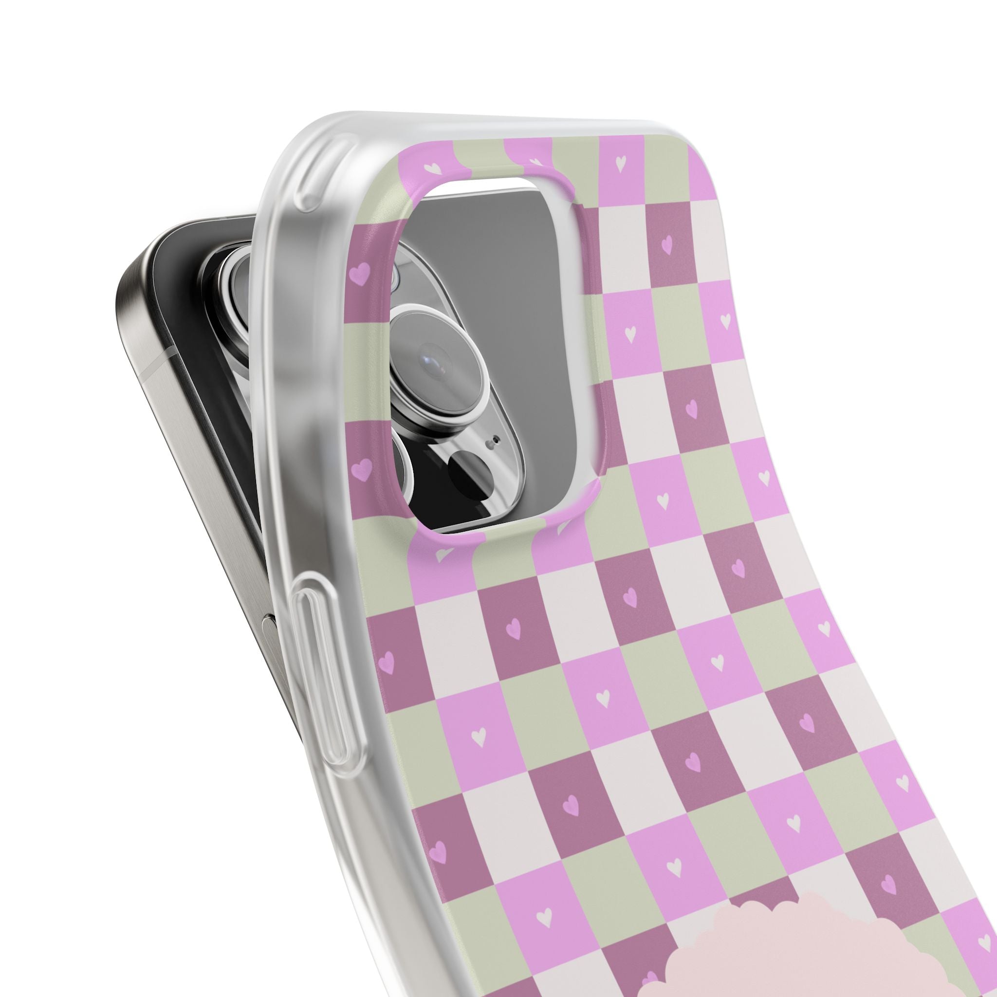 Cute Pastel Sammy the Sheep Phone Case – Pink Checkered Flexi Case