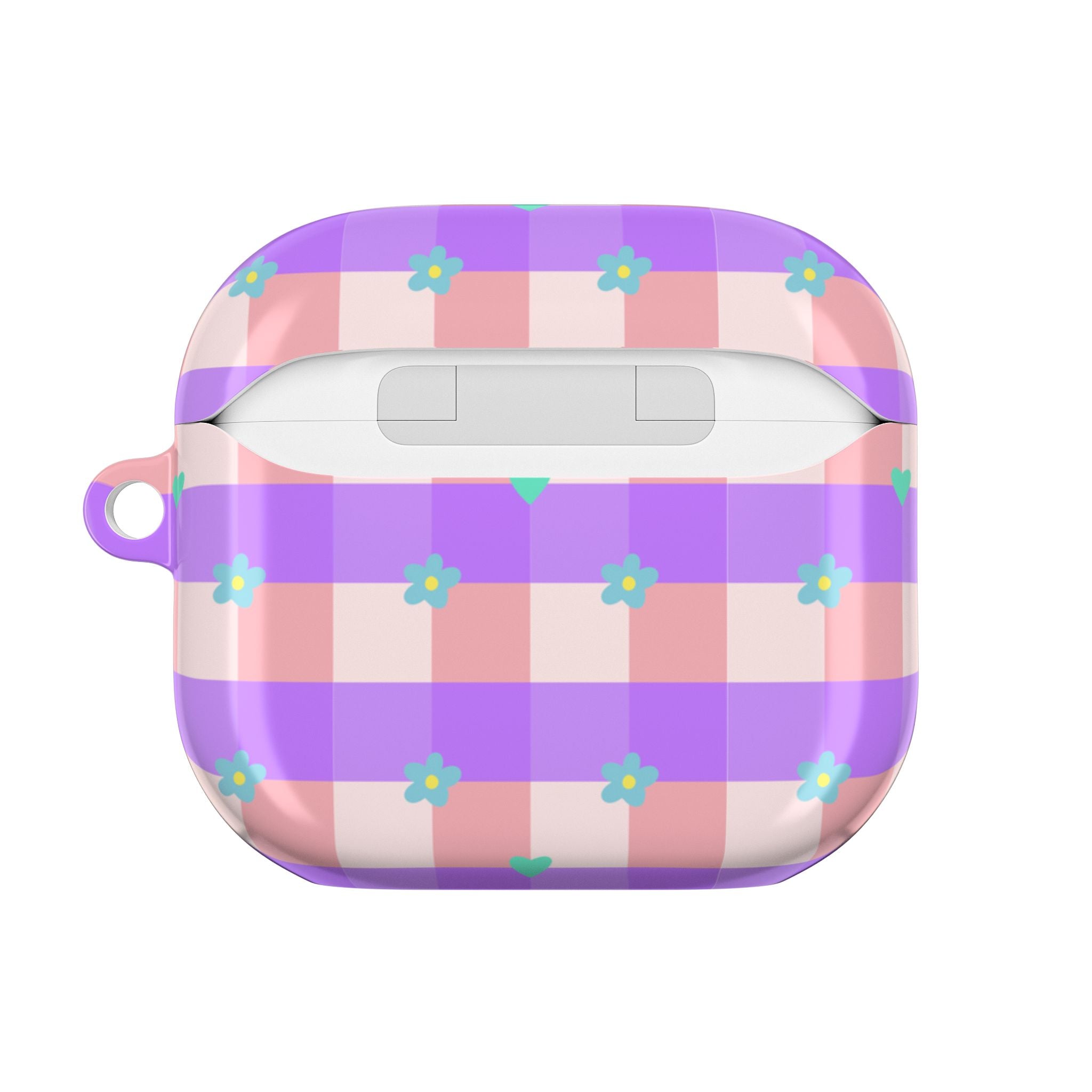 Pastel Gingham Floral AirPod Case — Purple & Pink Plaid with Tiny Flowers