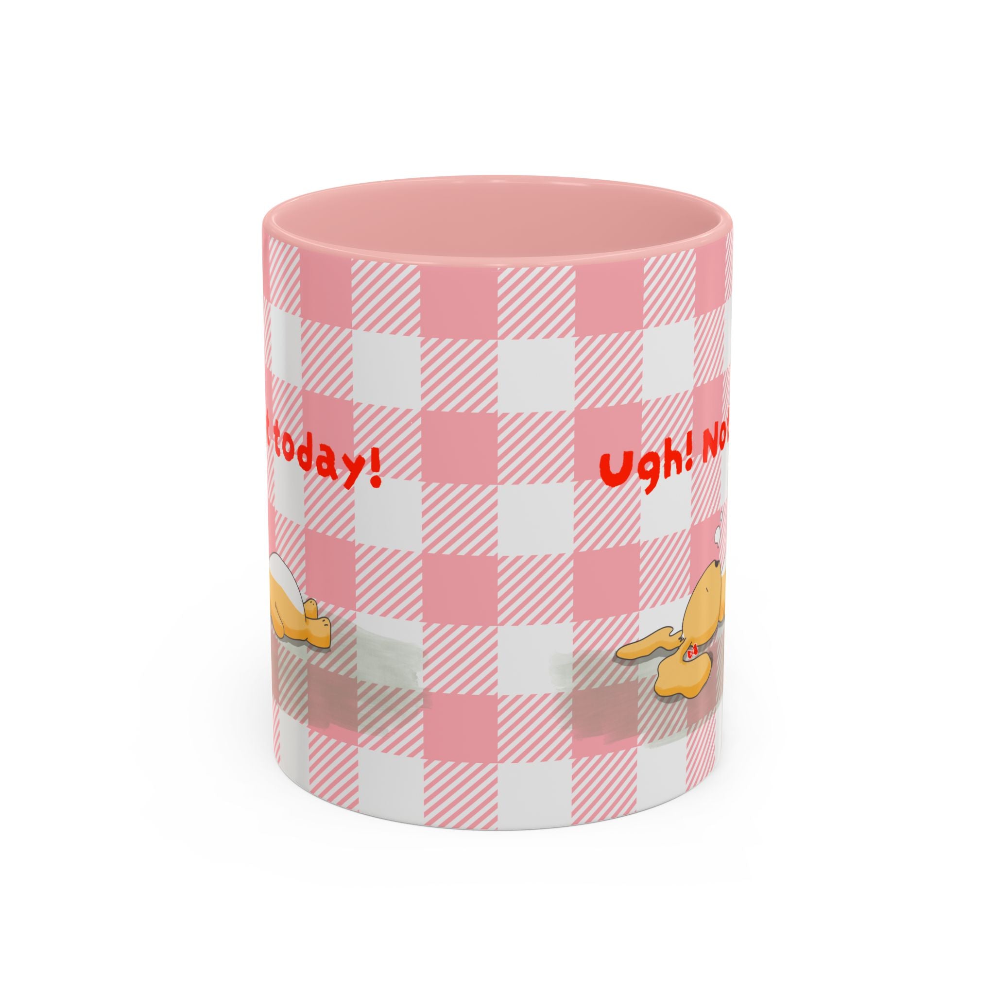 Coffee Mug — "Ugh! Not Today" Cute Lazy Bonnie Pink Check Plaid Accent Mug (11/15oz)