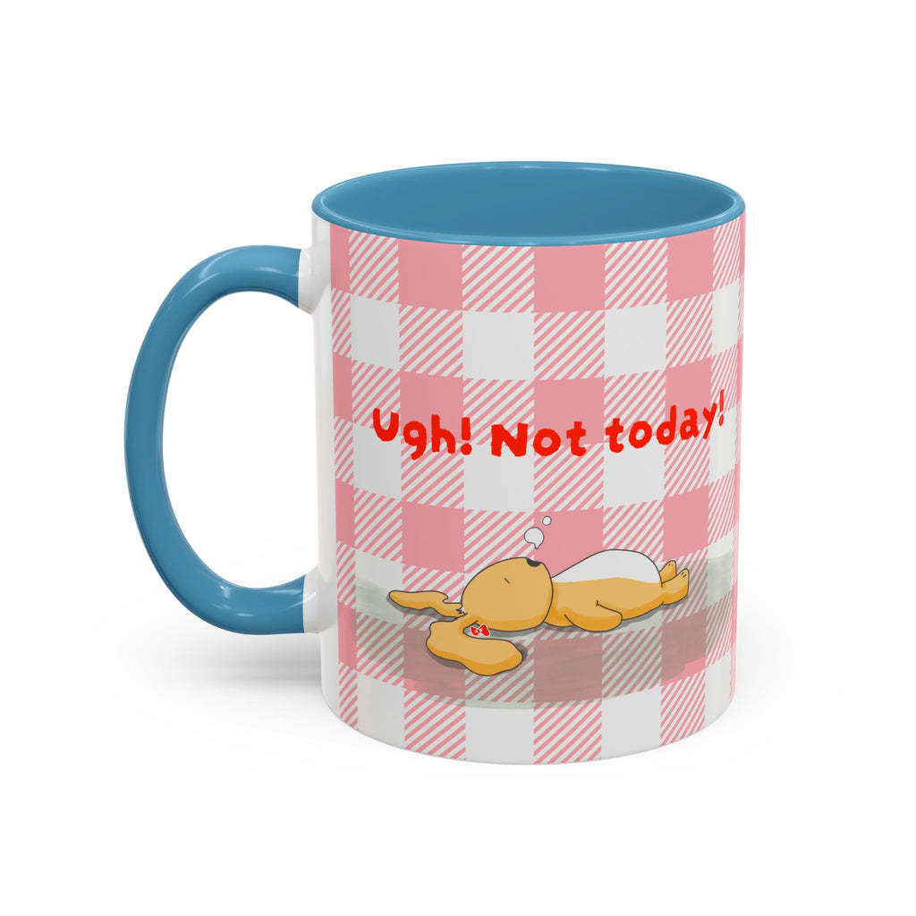 Coffee Mug — "Ugh! Not Today" Cute Lazy Bonnie Pink Check Plaid Accent Mug (11/15oz)