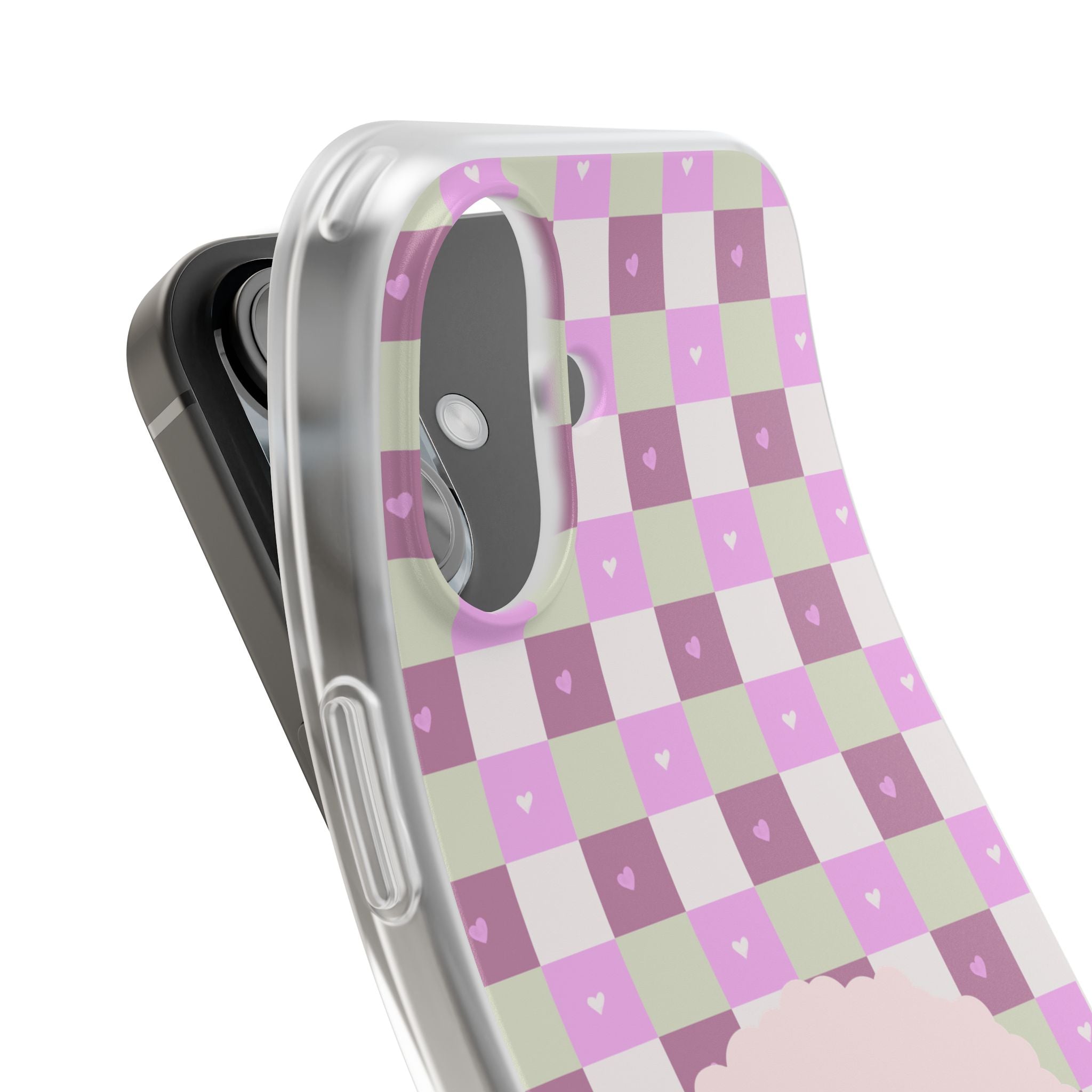 Cute Pastel Sammy the Sheep Phone Case – Pink Checkered Flexi Case