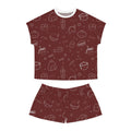 Maroon Kawaii Asian Snacks Pattern Women's Short Pajama Set