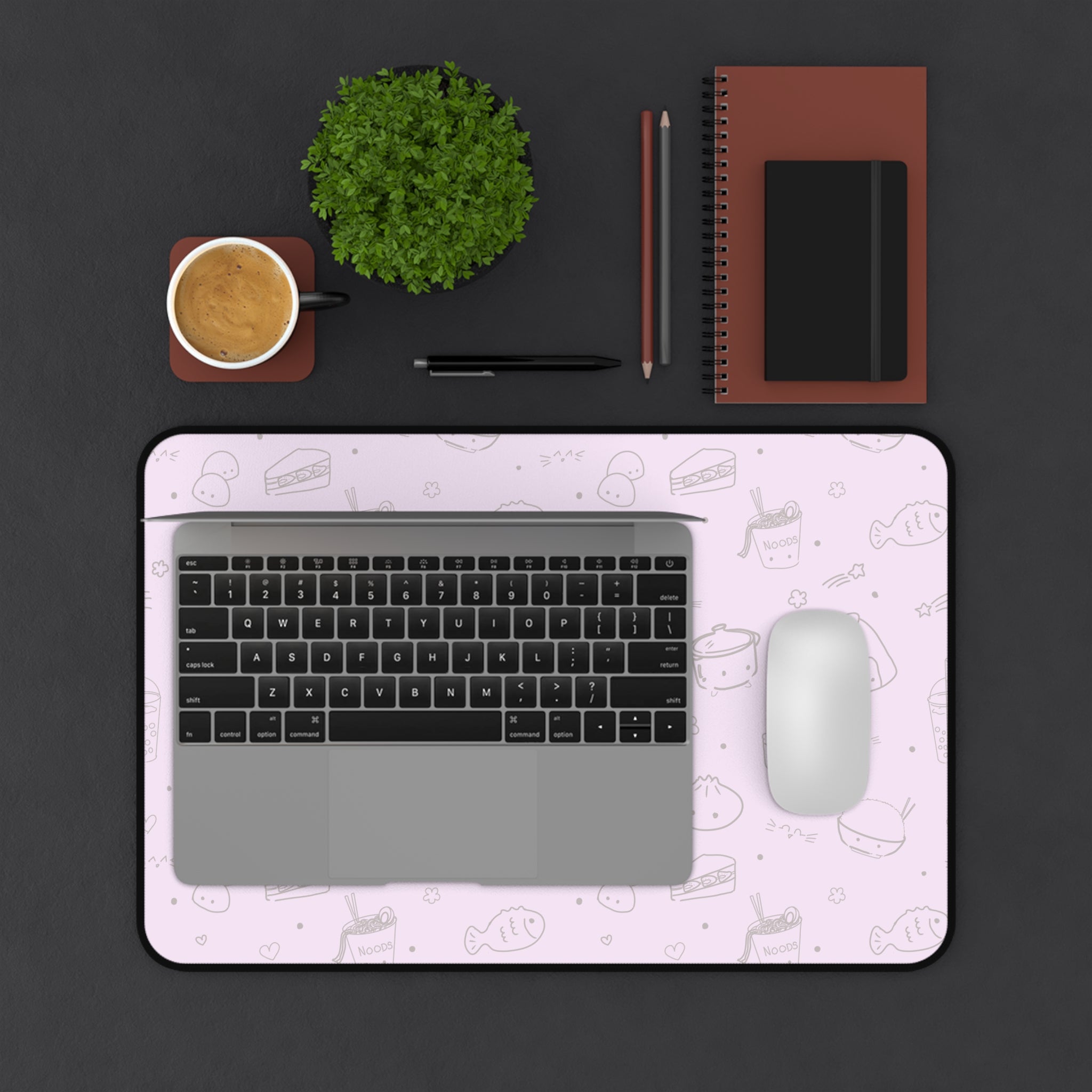 Kawaii Pink Doodle Desk Mat — Cute Food Pattern Mouse Pad