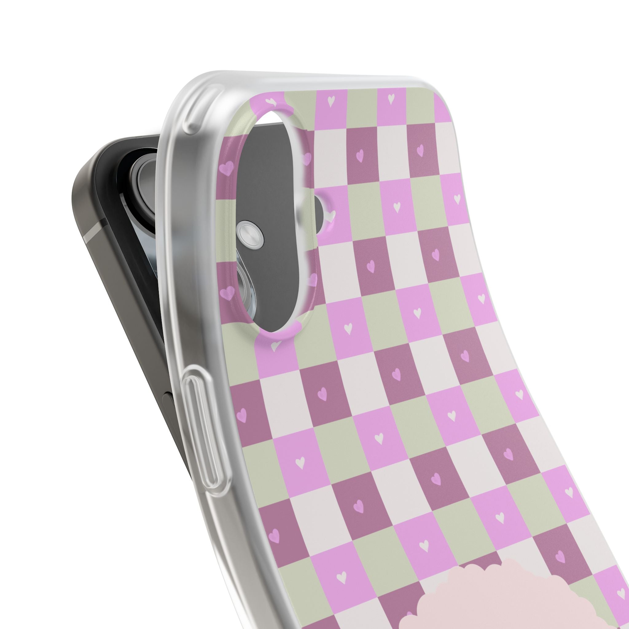 Cute Pastel Sammy the Sheep Phone Case – Pink Checkered Flexi Case