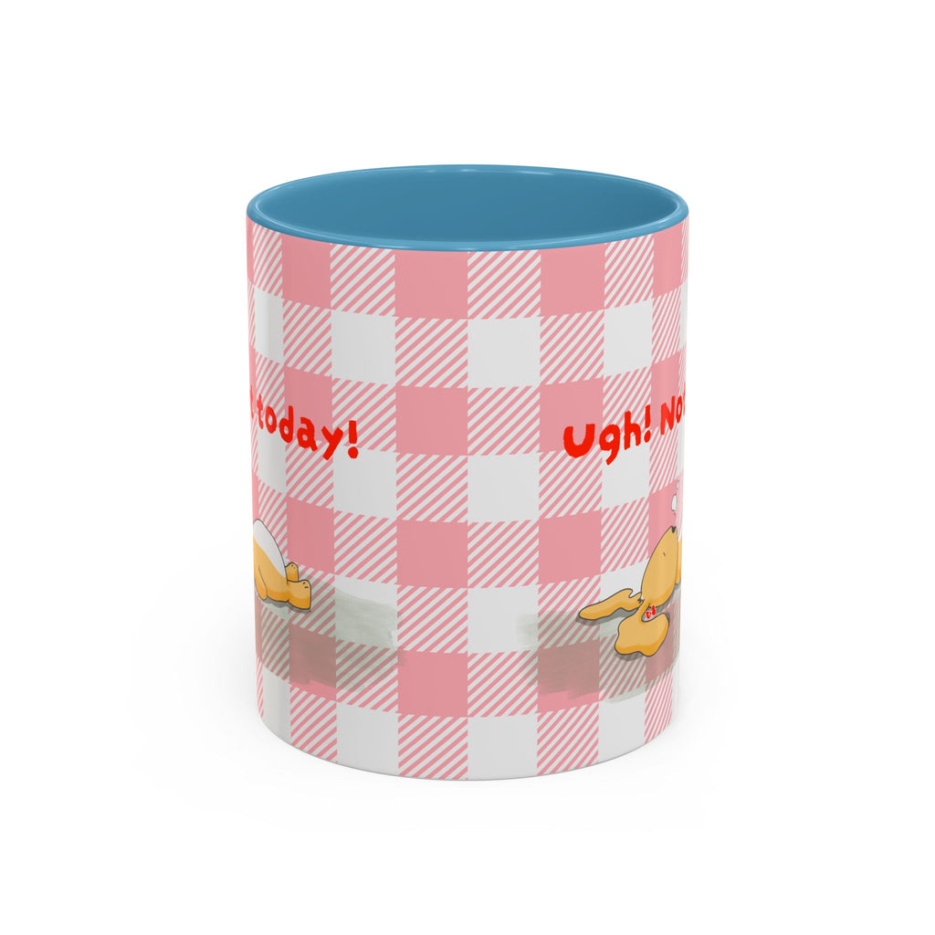 Coffee Mug — "Ugh! Not Today" Cute Lazy Bonnie Pink Check Plaid Accent Mug (11/15oz)
