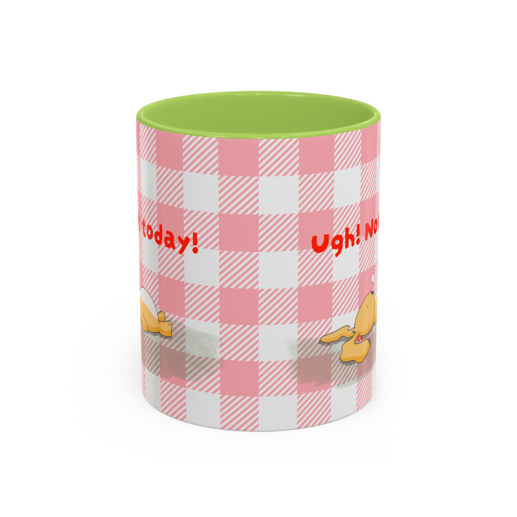 Coffee Mug — "Ugh! Not Today" Cute Lazy Bonnie Pink Check Plaid Accent Mug (11/15oz)