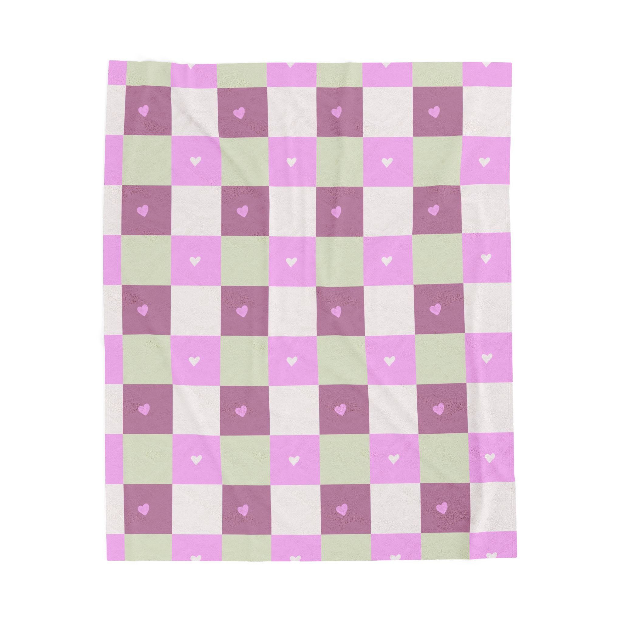 Checker Heart Velveteen Plush Blanket — Pink & Pastel Cozy Throw