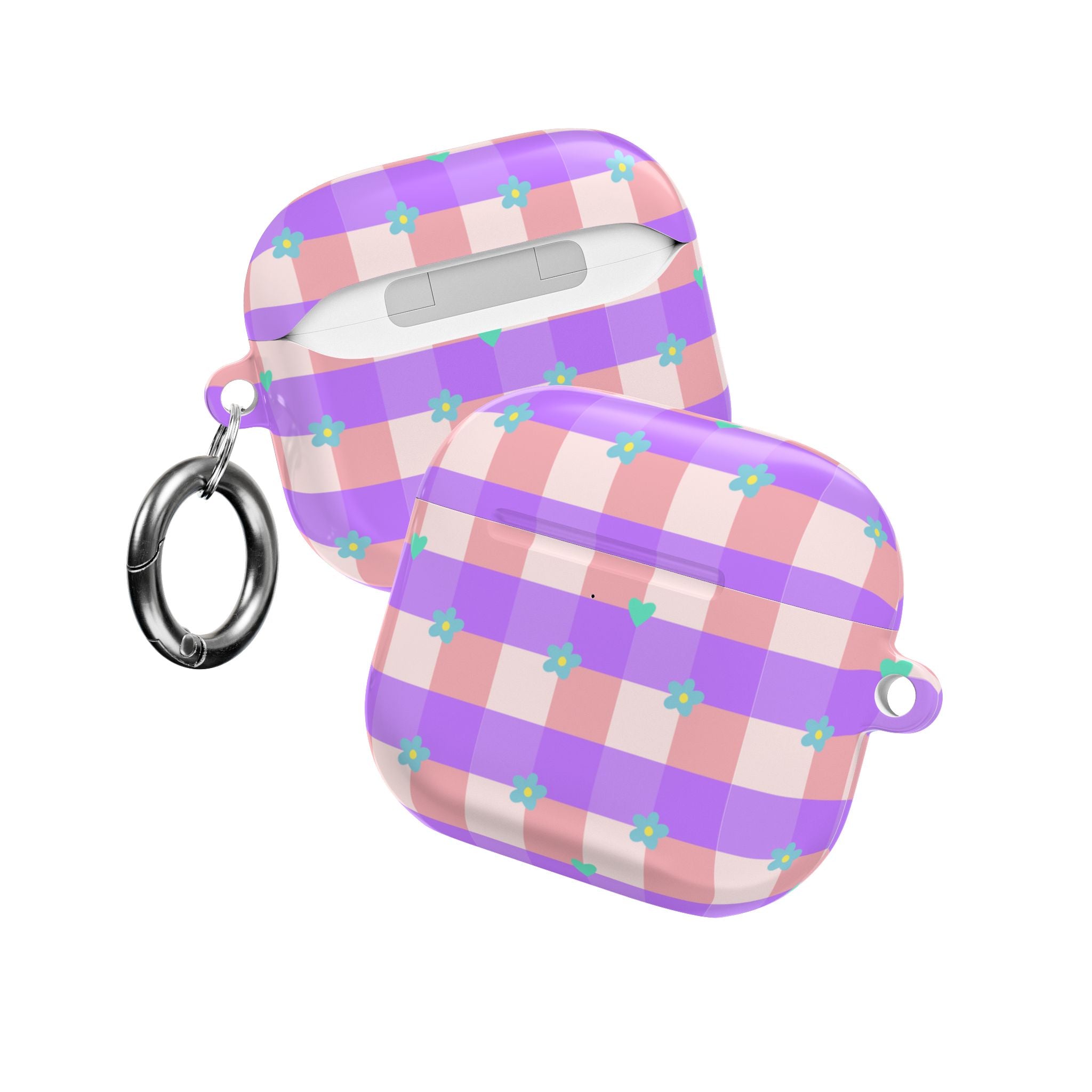 Pastel Gingham Floral AirPod Case — Purple & Pink Plaid with Tiny Flowers