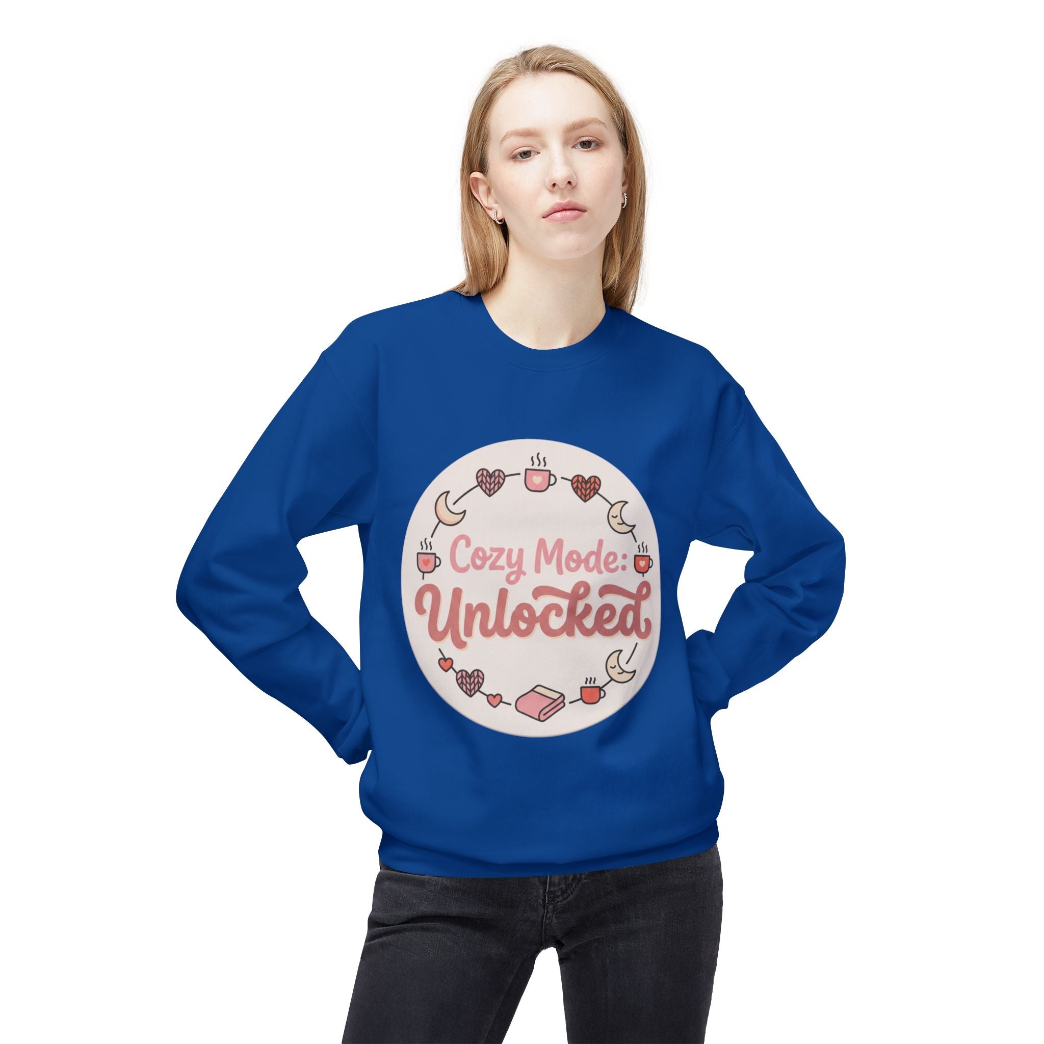 Crewneck Sweatshirt — "Cozy Mode: Unlocked" Cute Pastel Lounge Pullover