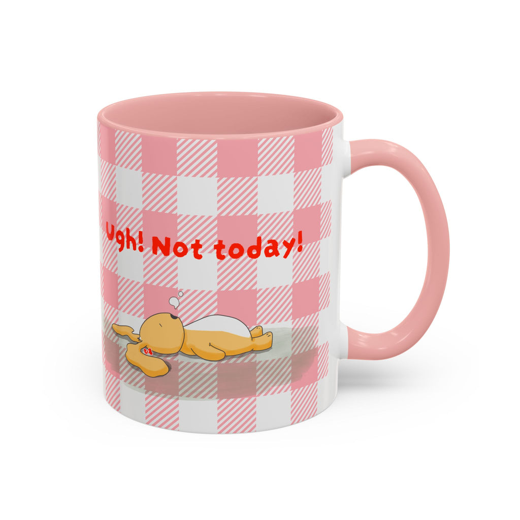 Coffee Mug — "Ugh! Not Today" Cute Lazy Bonnie Pink Check Plaid Accent Mug (11/15oz)