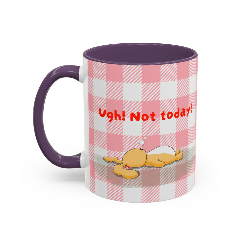 Coffee Mug — "Ugh! Not Today" Cute Lazy Bonnie Pink Check Plaid Accent Mug (11/15oz)