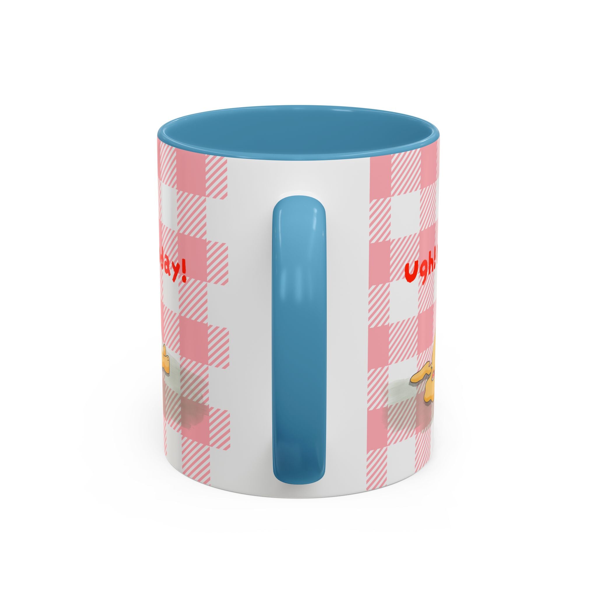 Coffee Mug — "Ugh! Not Today" Cute Lazy Bonnie Pink Check Plaid Accent Mug (11/15oz)