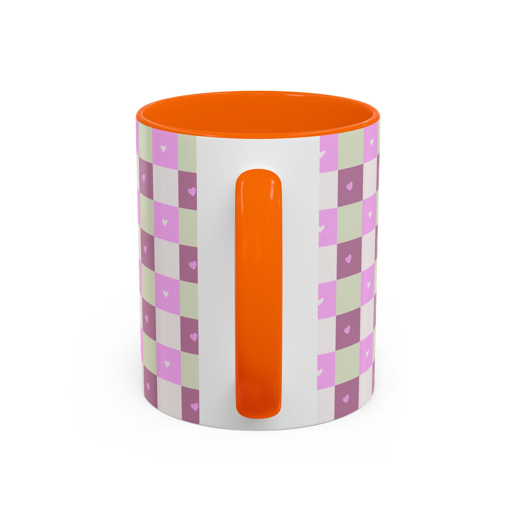 Purple Heart Gingham Coffee Mug — Pink & Lavender Ceramic