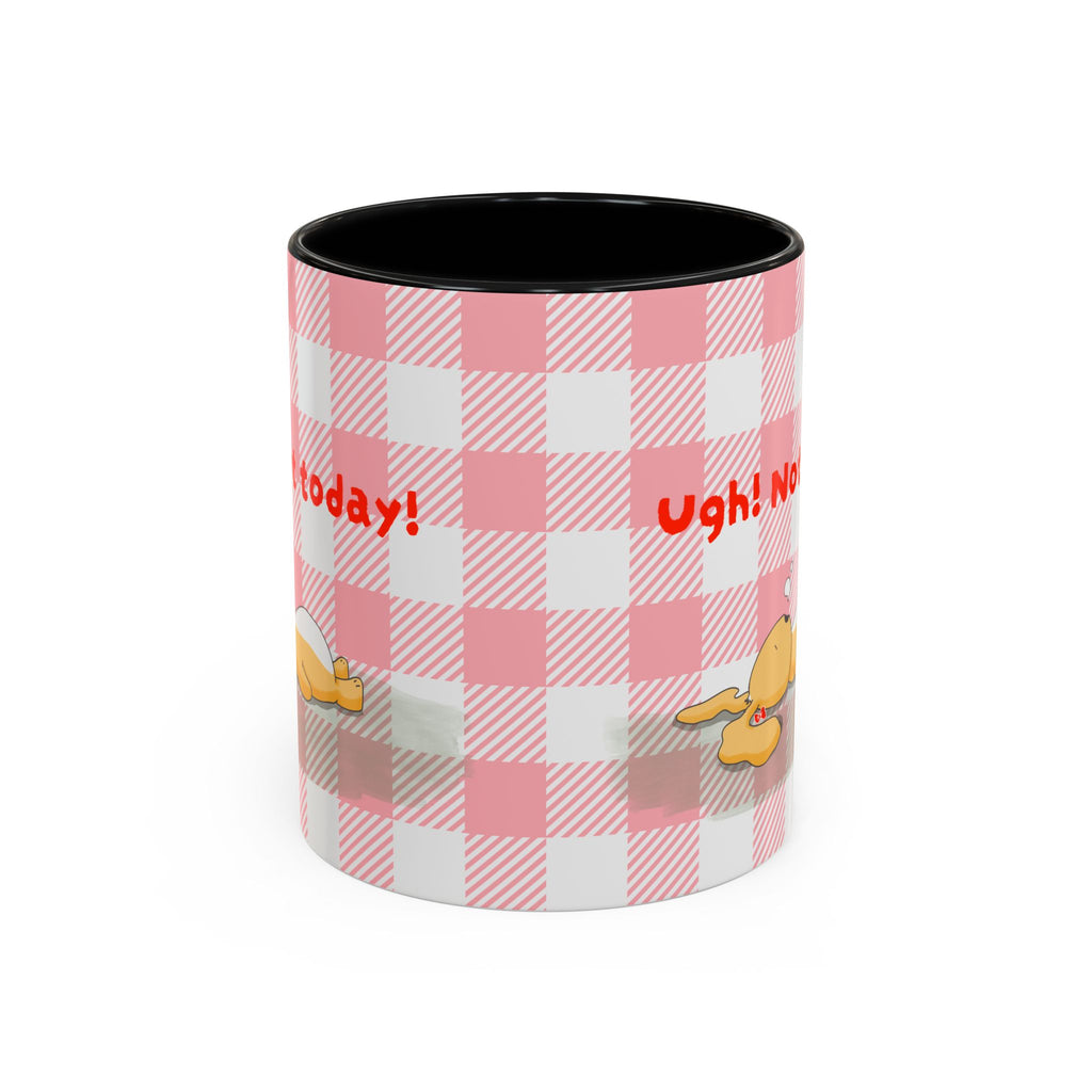 Coffee Mug — "Ugh! Not Today" Cute Lazy Bonnie Pink Check Plaid Accent Mug (11/15oz)