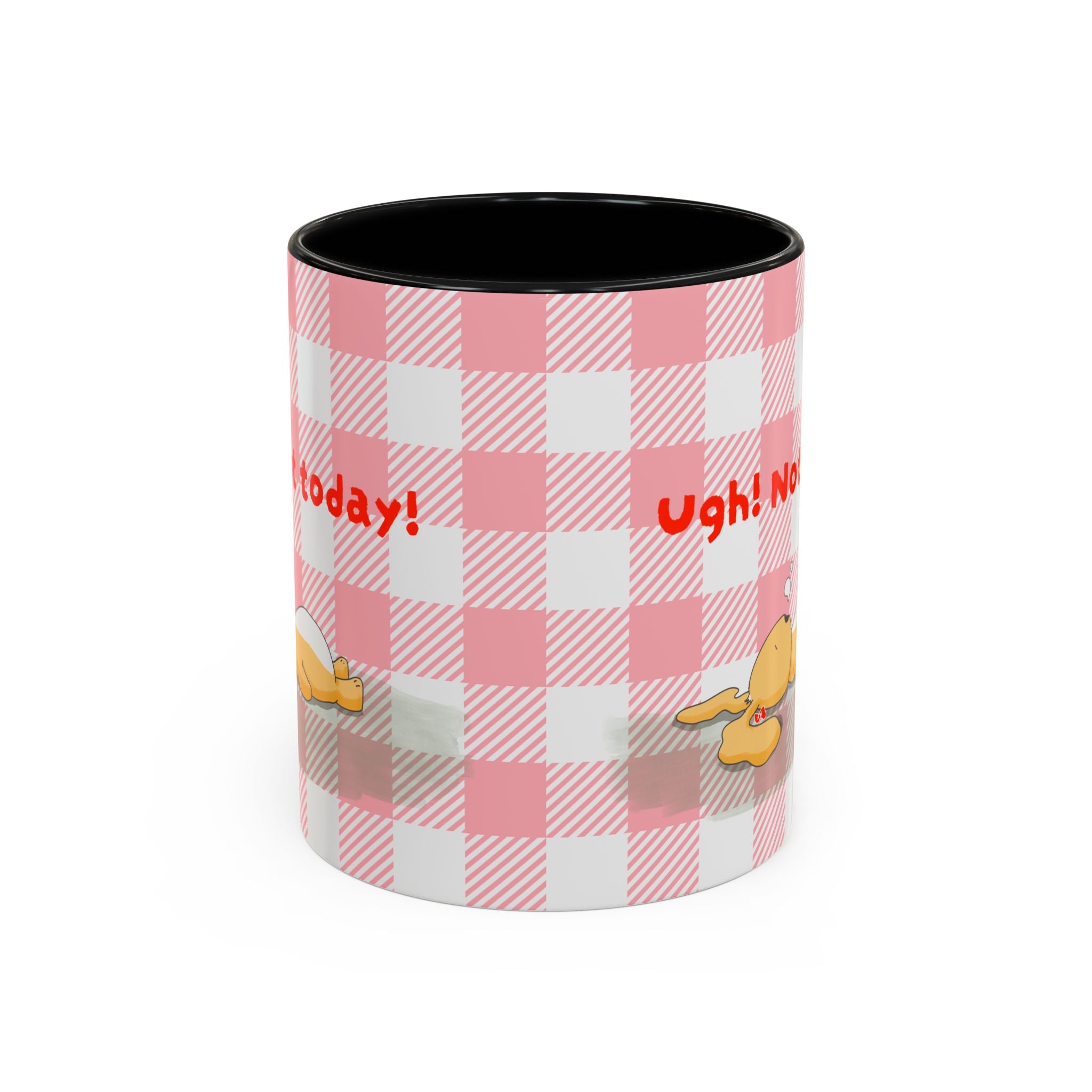 Coffee Mug — "Ugh! Not Today" Cute Lazy Bonnie Pink Check Plaid Accent Mug (11/15oz)
